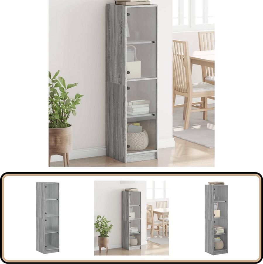 VidaXL Hoge kast Grijs eiken 4 vakken 35x37x142 cm Hoge Kast Houten Kast Opbergkast Vitrinekast Grijze Kast