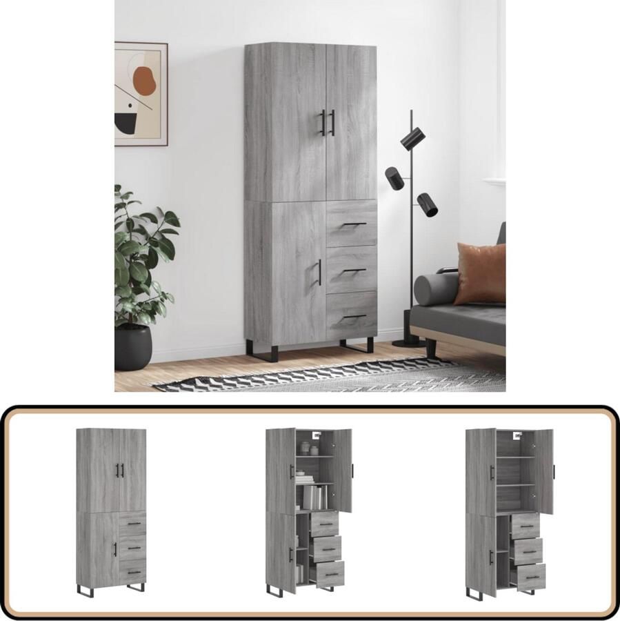 VidaXL Hoge Kast Grijs Eiken 69 5x34x180 cm Hoge Kast Opbergkast Kledingkast Grijze Kast Houten Kast