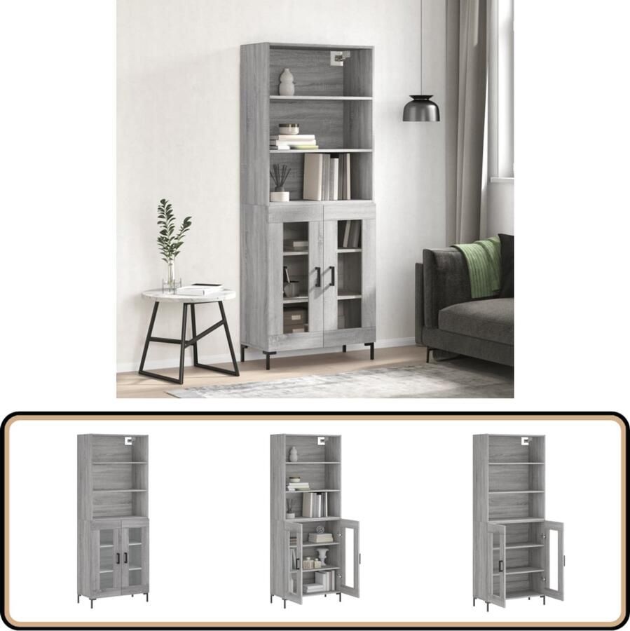 VidaXL Hoge Kast Grijs Sonoma Eik 69 5x34x180 cm Hoge Kast Opslagkast Grijze Kast Houten Kast Salontafel - Foto 2