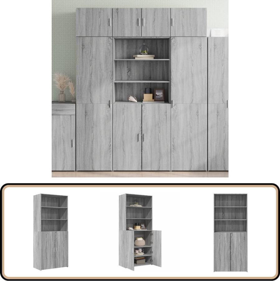 VidaXL Hoge Kast Grijs Sonoma Eik 80x42 5x185 cm Hoge Kast Kledingkast Opslagoplossing Woonkamermeubilair Slaapkamermeubilair
