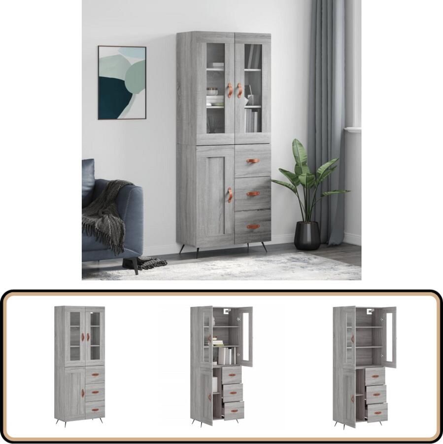 VidaXL Hoge Kast Grijs Sonoma Eiken 180 cm Hoge Kast Dressoir Buffetkast Opbergkast Grijze Kast