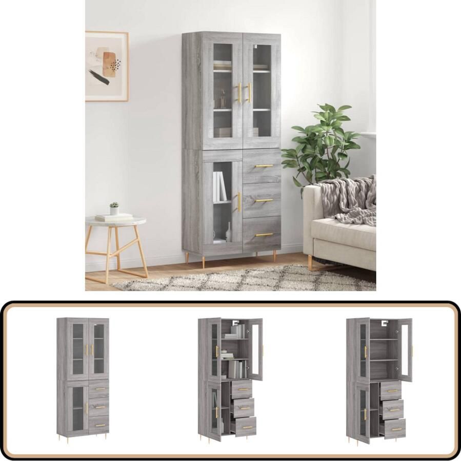 VidaXL Hoge kast grijs sonoma eiken 180 cm Hoge Kast Dressoir Buffetkast Opbergkast - Foto 2