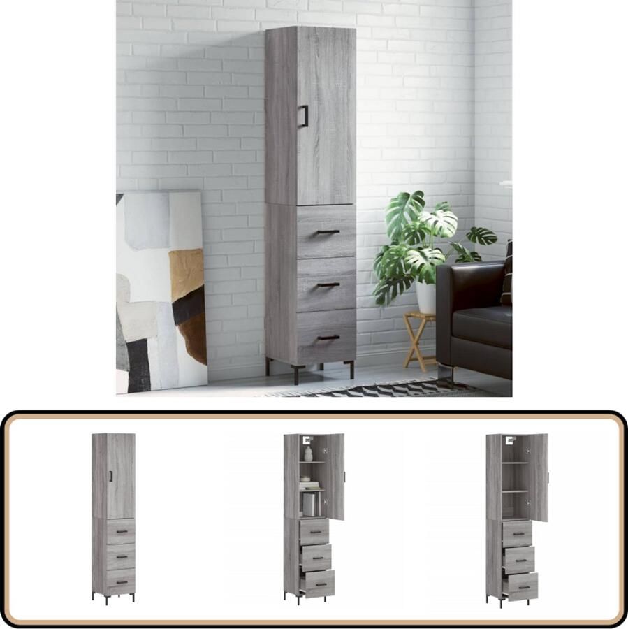 VidaXL Hoge Kast Grijs Sonoma Eiken 180 cm Hoge Kast Kledingkast Opbergkast Grijze Kast Houten Kast - Foto 2