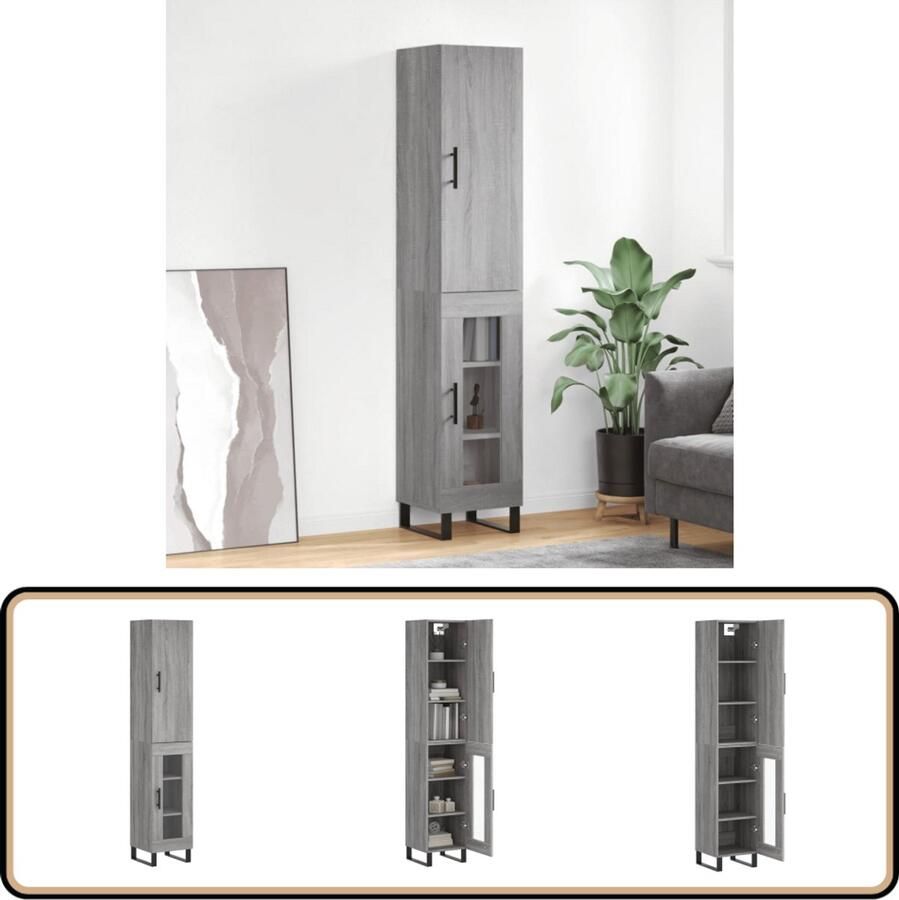 VidaXL Hoge Kast Grijs Sonoma Eiken 180 cm Hoge Kast Kledingkast Opslagkast Grijze Kast Houten Kast