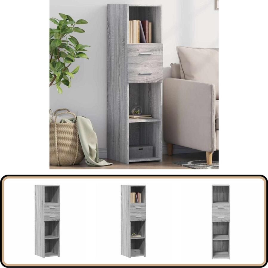 VidaXL Hoge kast Grijs Sonoma Eiken 30x42 5x124 cm Hoge Kast Scandinavisch Design Opbergkast Houten Kast Grijze Kast - Foto 2
