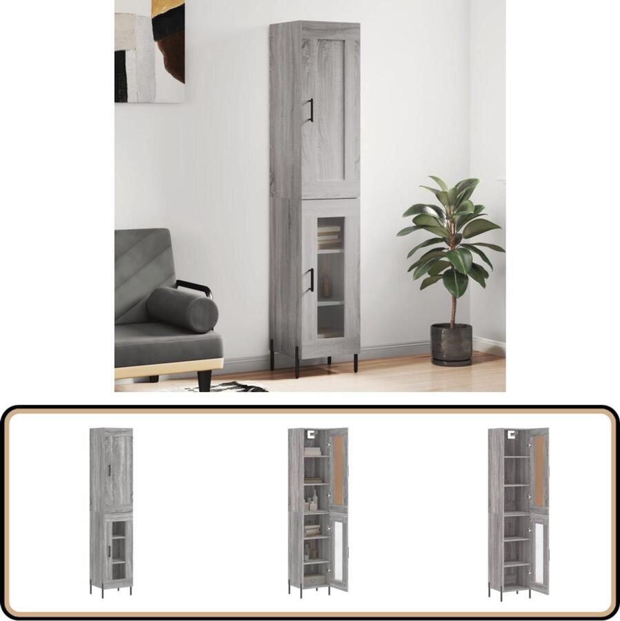 VidaXL Hoge Kast Grijs Sonoma Eiken 34 5x34x180 cm Hoge Kast Houten Kast Grijze Kast Salontafel