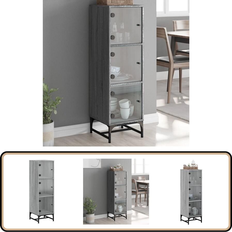 VidaXL Hoge Kast Grijs Sonoma Eiken 35x37x120 cm Hoge Kast Grijze Kast Houten Kast Opbergkast Salontafel