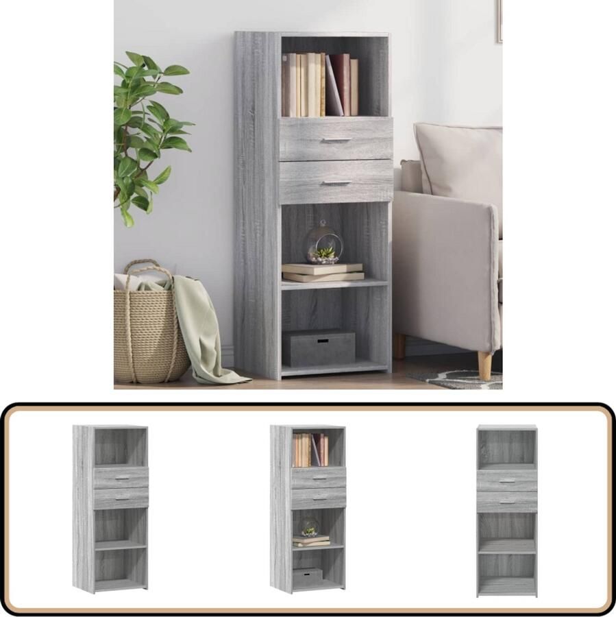 VidaXL Hoge Kast Grijs Sonoma Eiken 45x42 5x124 cm Hoge Kast Scandinavisch Design Grijze Kast Houten Kast Opbergkast - Foto 2