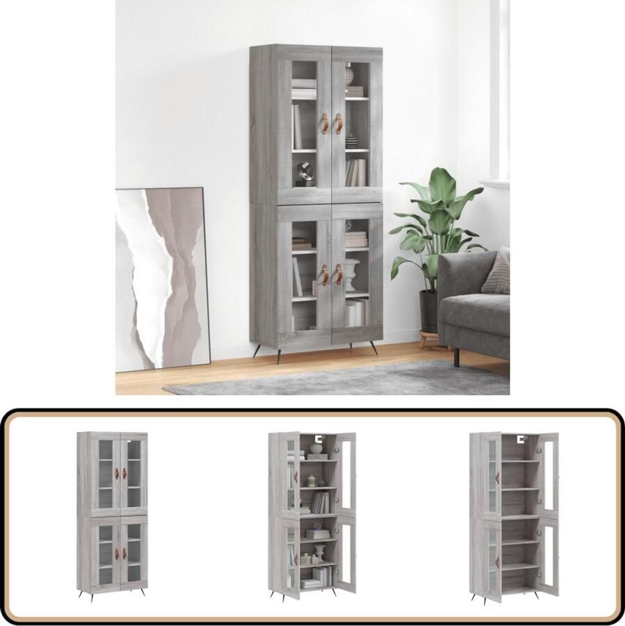 VidaXL Hoge Kast Grijs Sonoma Eiken 69 5x34x180 cm Hoge Kast Dressoir Buffetkast Grijze Kast Houten Kast