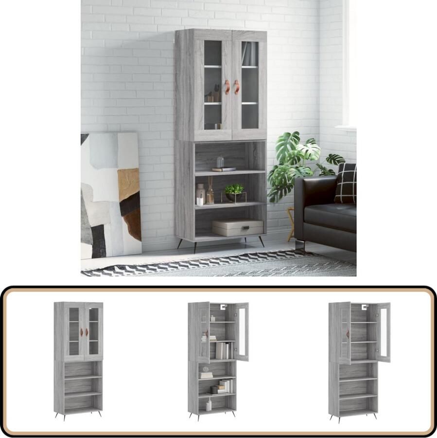 VidaXL Hoge kast Grijs Sonoma Eiken 69 5x34x180 cm Hoge Kast Dressoir Buffetkast Opbergkast Grijze Kast