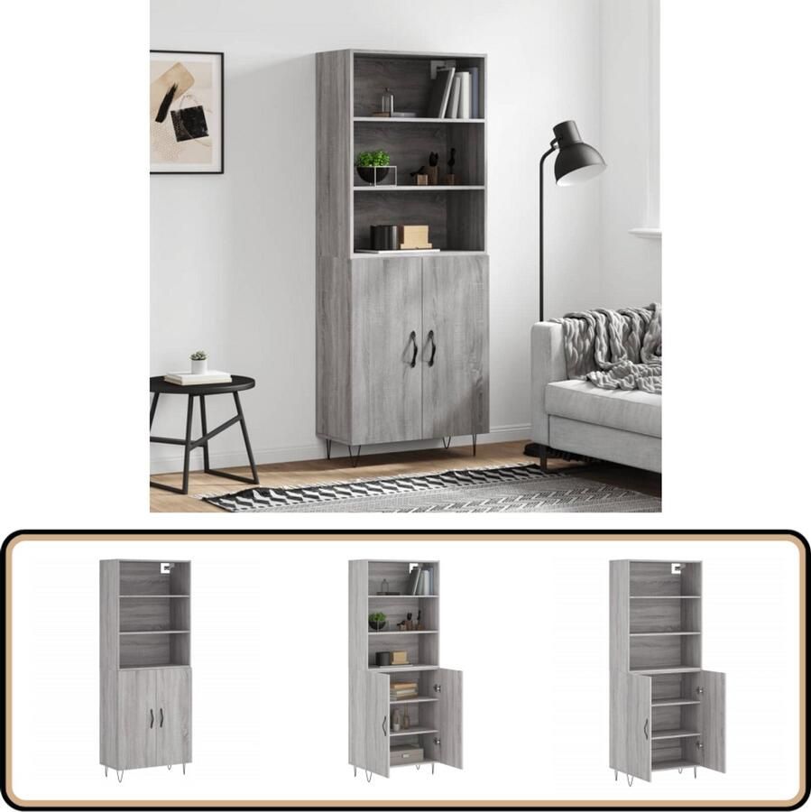 VidaXL Hoge Kast Grijs Sonoma Eiken 69 5x34x180 cm Hoge Kast Grijze Kast Houten Kast Opbergkast Salontafel - Foto 2