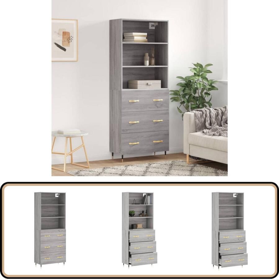 VidaXL Hoge Kast Grijs Sonoma Eiken 69 5x34x180 cm Hoge Kast Grijze Kast Houten Kast Salontafel - Foto 2