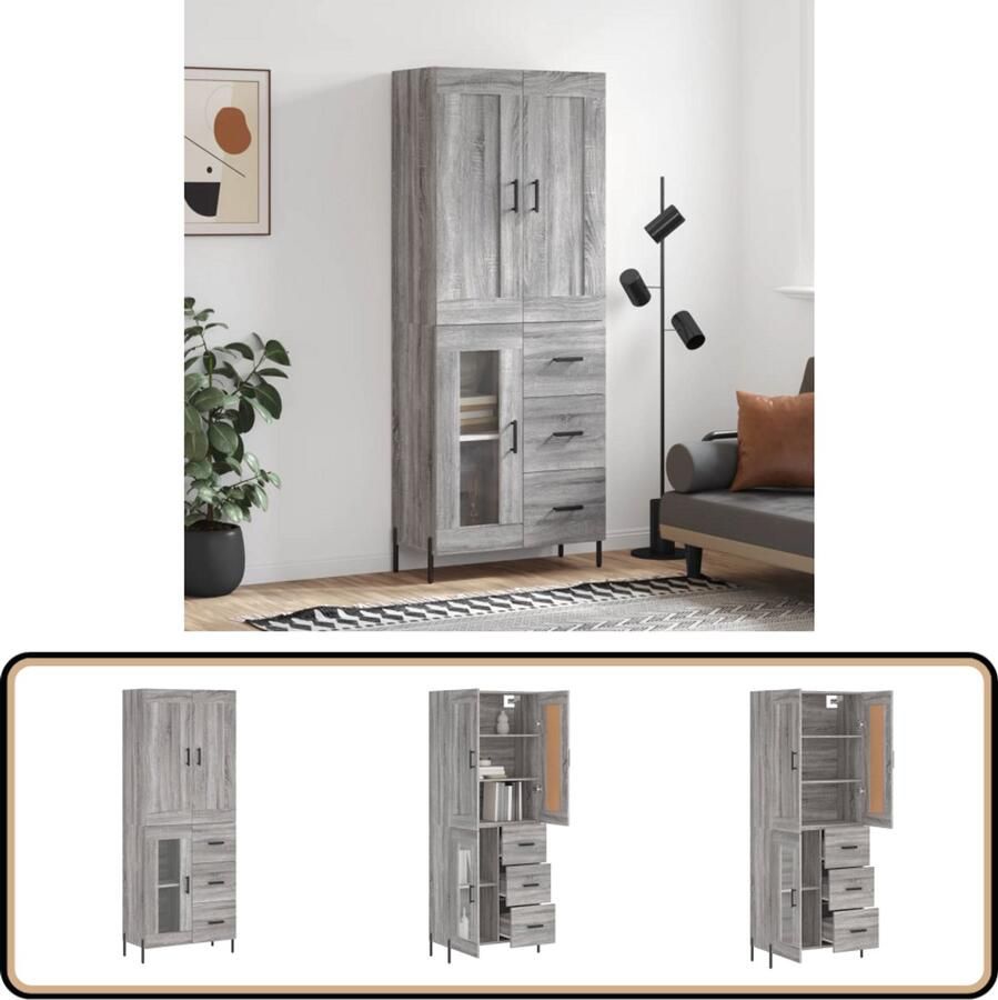 VidaXL Hoge Kast Grijs Sonoma Eiken 69 5x34x180 cm Hoge Kast Kledingkast Opslagkast Grijze Kast Houten Kast