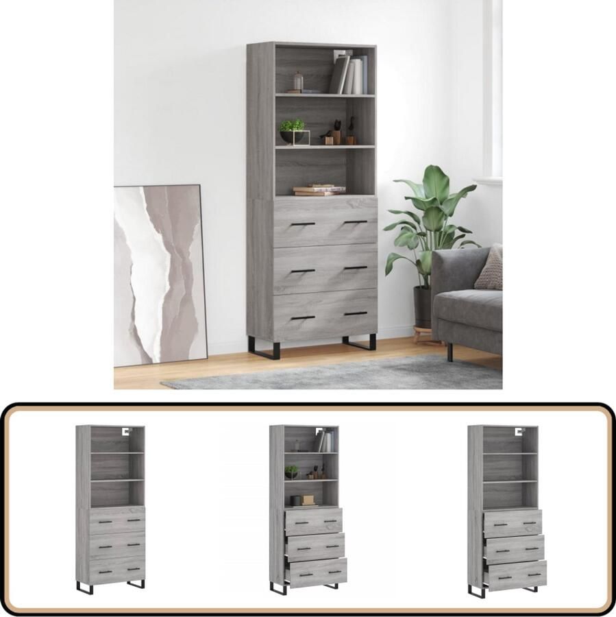 VidaXL Hoge Kast Grijs Sonoma Eiken 69 5x34x180 cm Hoge Kast Kledingkast Opslagoplossing Houten Kast Grijze Kast