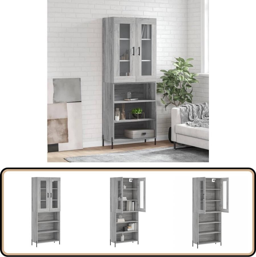 VidaXL Hoge Kast Grijs Sonoma Eiken 69 5x34x180 cm Hoge Kast Kledingkast Opslagoplossing Houten Kast Grijze Kast