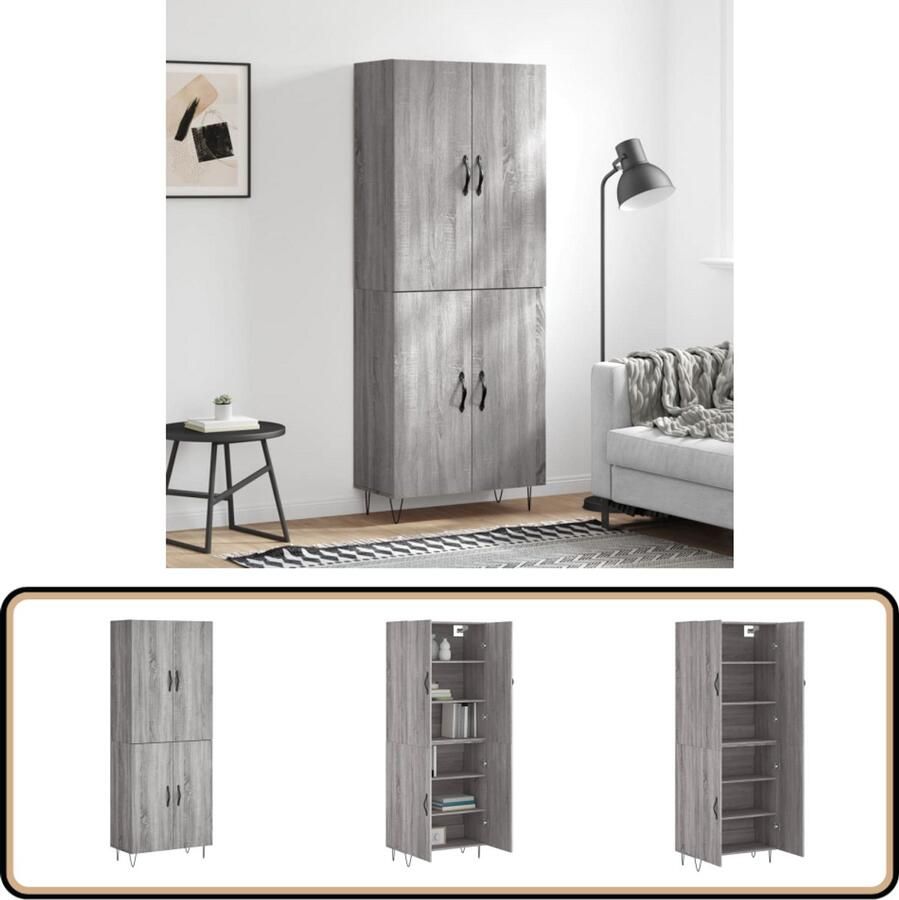 VidaXL Hoge kast grijs sonoma eiken 69 5x34x180 cm Hoge Kast Opbergkast Grijssoma Eiken Houten Kast Met Laden