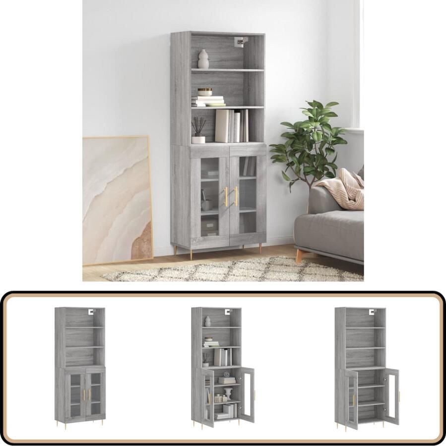 VidaXL Hoge kast Grijs Sonoma Eiken 69 5x34x180 cm Hoge Kast Opbergkast Grijze Kast Houten Kast Salontafel - Foto 3