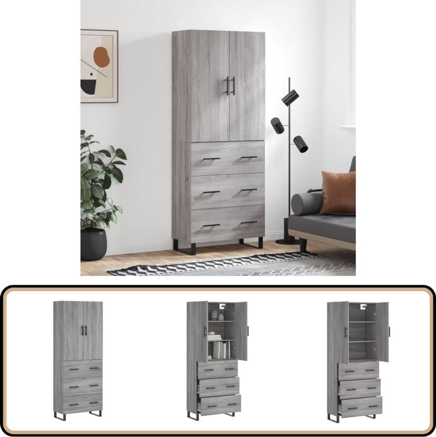 VidaXL Hoge Kast Grijs Sonoma Eiken 69 5x34x180cm Hoge Kast Opslagkast Houten Kast Grijze Kast Salontafel