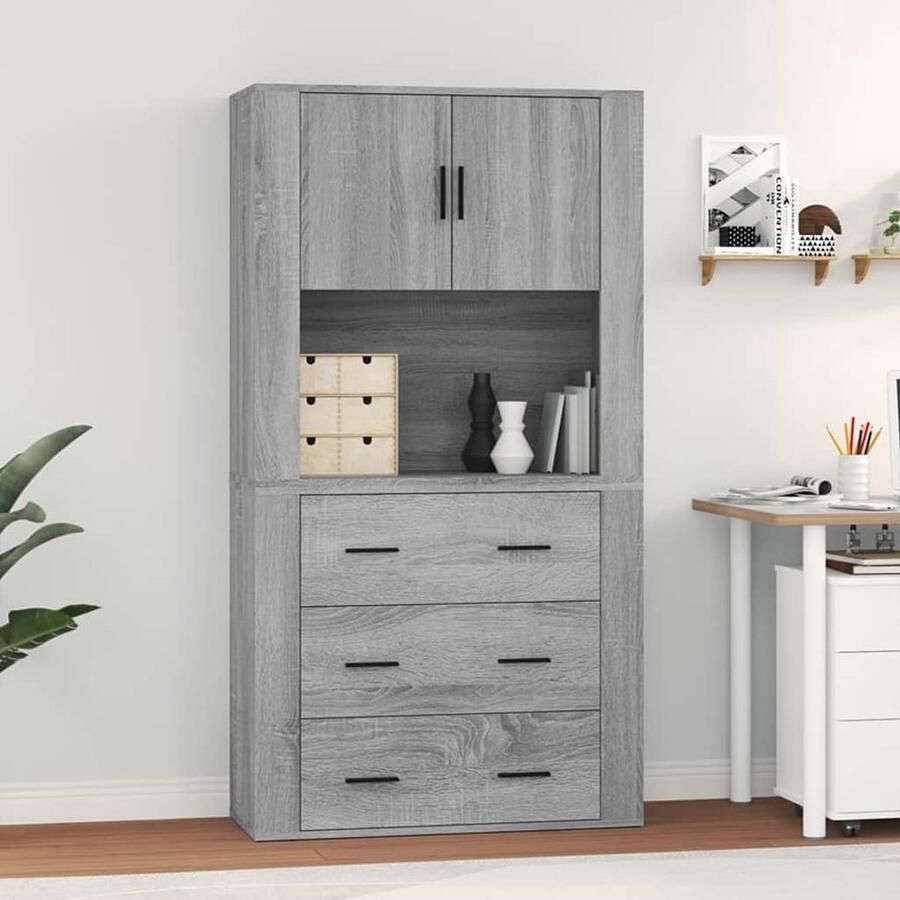 VidaXL Hoge kast grijs sonoma eiken 80x33x80 cm Hoge Kast Buffetkast Grijze Kast Houten Kast Wandmontage