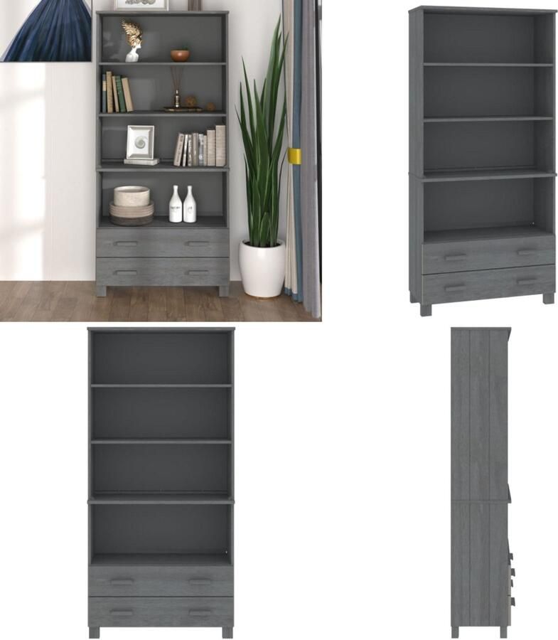 VidaXL Hoge kast HAMAR massief grenenhout donkergrijs Hoge Kast Hoge Kasten Buffetkast Dressoir