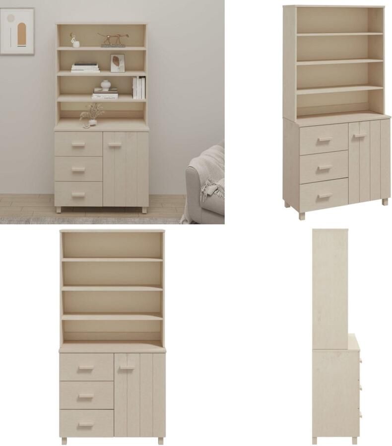 VidaXL Hoge kast HAMAR massief grenenhout honingbruin Hoge Kast Hoge Kasten Buffetkast Dressoir