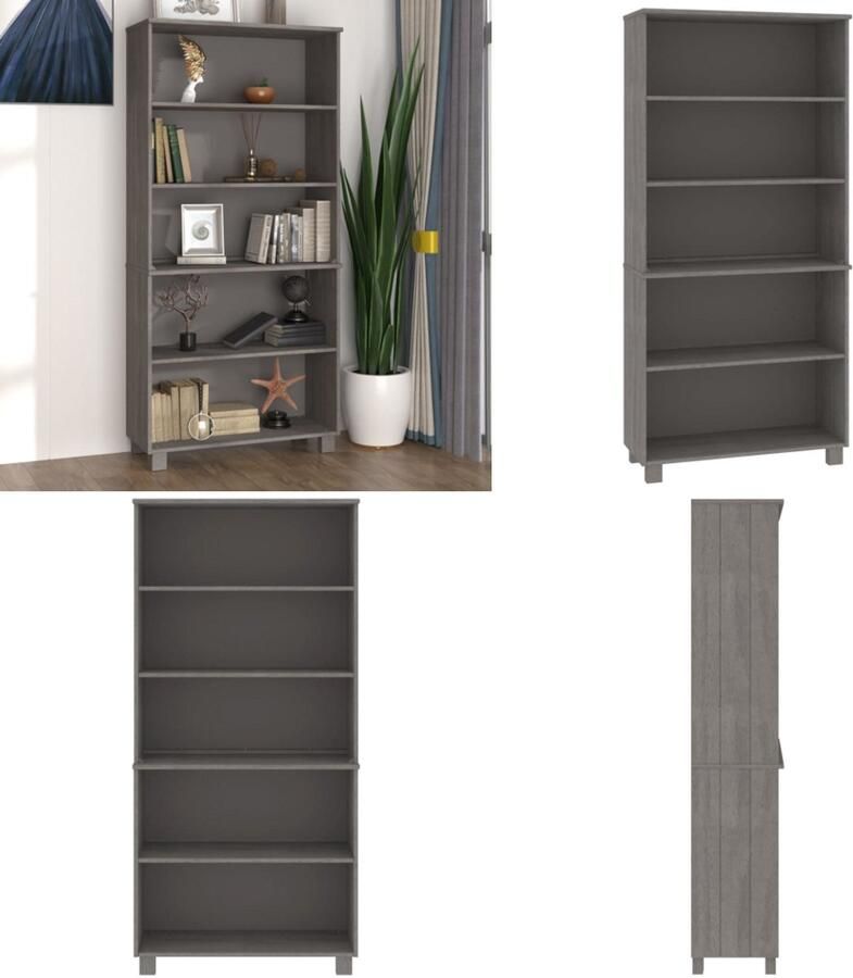 VidaXL Hoge kast HAMAR massief grenenhout lichtgrijs Hoge Kast Hoge Kasten Buffetkast Dressoir