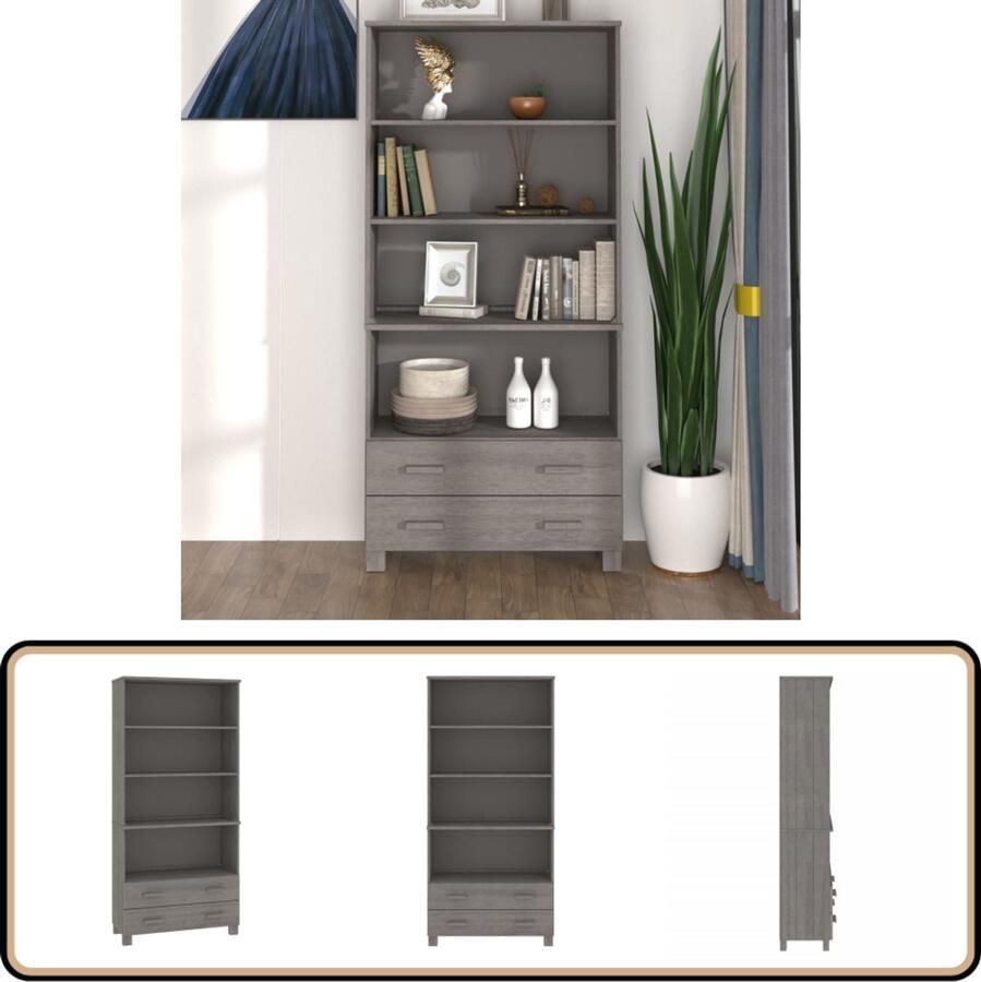 VidaXL Hoge kast HAMAR Massief grenenhout Lichtgrijs Houten Kast Dressoir Buffetkast Opzetkast Grenenhout - Foto 2