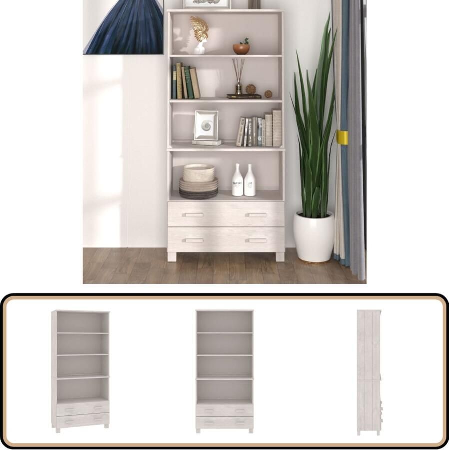 VidaXL Hoge kast HAMAR Massief Grenen Wit Bijzettafel Dressoir Opbergkast Salontafel Livingroom Furniture