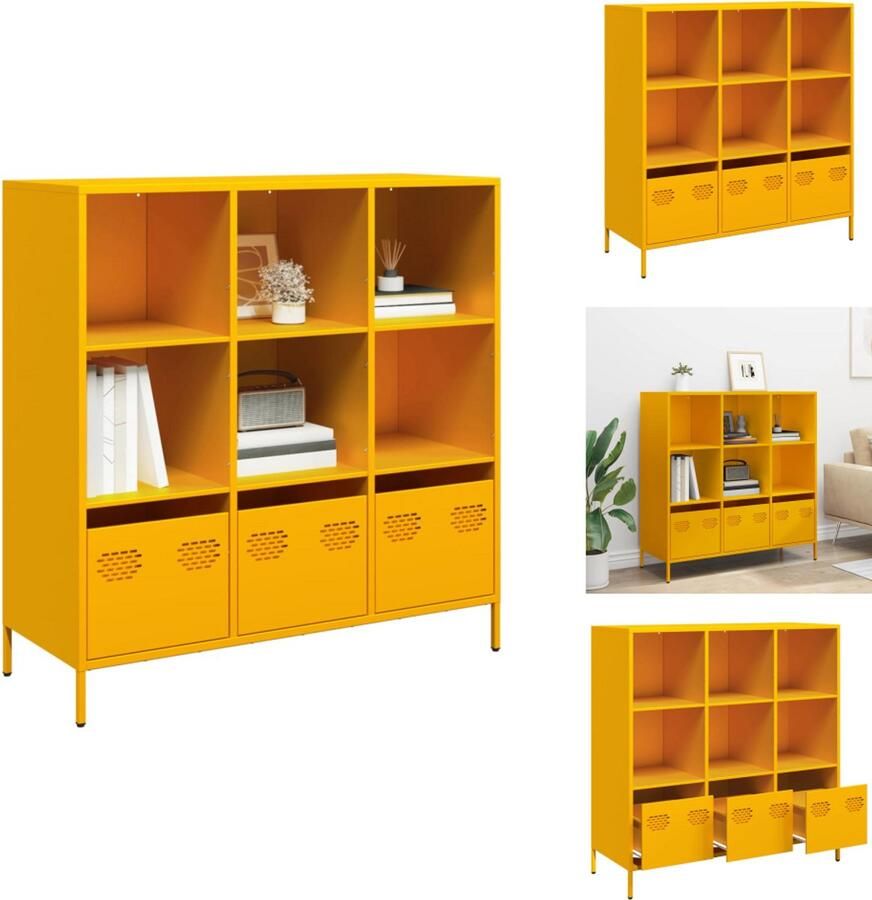 VidaXL Hoge Kast Hoge Kasten Boekenrek En Kast Dressoir Hoge kast 101 5x39x103 5 cm staal mosterdgeel