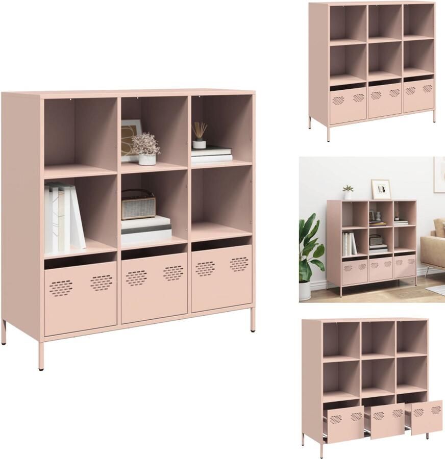 VidaXL Hoge Kast Hoge Kasten Boekenrek En Kast Dressoir Hoge kast 101 5x39x103 5 cm staal roze