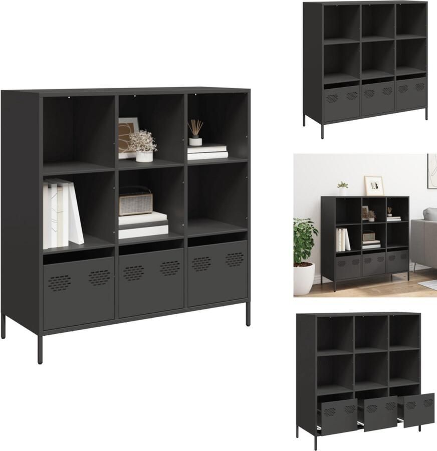 VidaXL Hoge Kast Hoge Kasten Boekenrek En Kast Dressoir Hoge kast 101 5x39x103 5 cm staal zwart