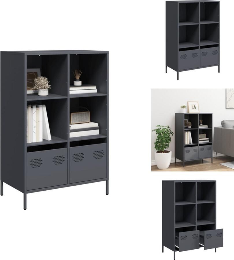 VidaXL Hoge Kast Hoge Kasten Boekenrek En Kast Dressoir Hoge kast 68x39x103 5 cm staal antracietkleurig
