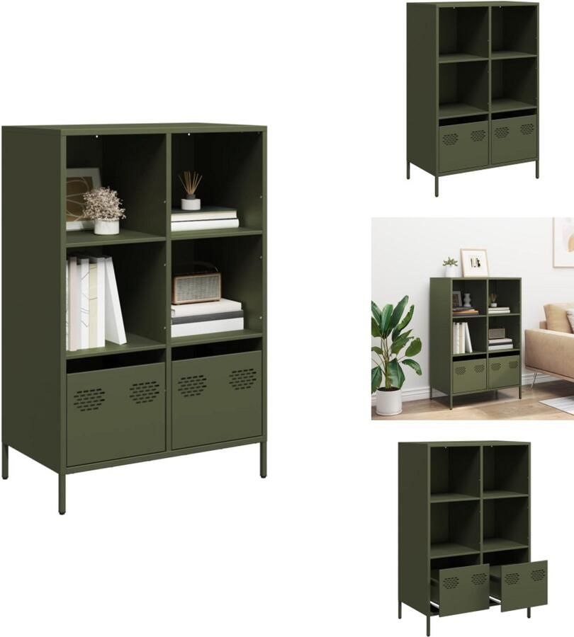 VidaXL Hoge Kast Hoge Kasten Boekenrek En Kast Dressoir Hoge kast 68x39x103 5 cm staal olijfgroen