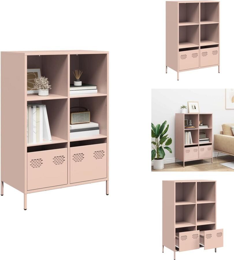 VidaXL Hoge Kast Hoge Kasten Boekenrek En Kast Dressoir Hoge kast 68x39x103 5 cm staal roze