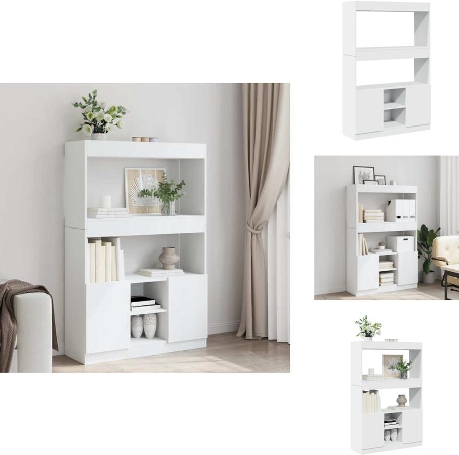 VidaXL Hoge Kast Hoge Kasten Boekenrek En Kast Dressoir Hoge kast 92x33x140 cm bewerkt hout wit