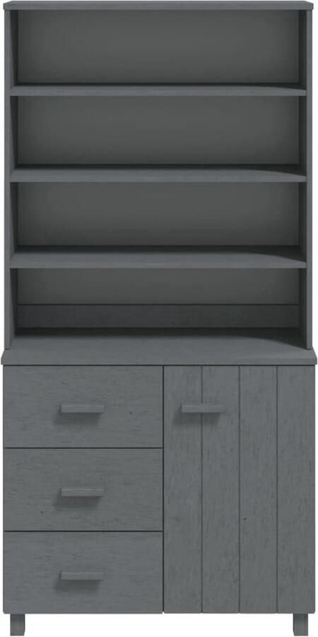 The Living Store Hoge kast HAMAR massief grenenhout donkergrijs Hoge Kast Dressoir Buffetkast Opbergkast Grenenhouten Kast - Foto 2