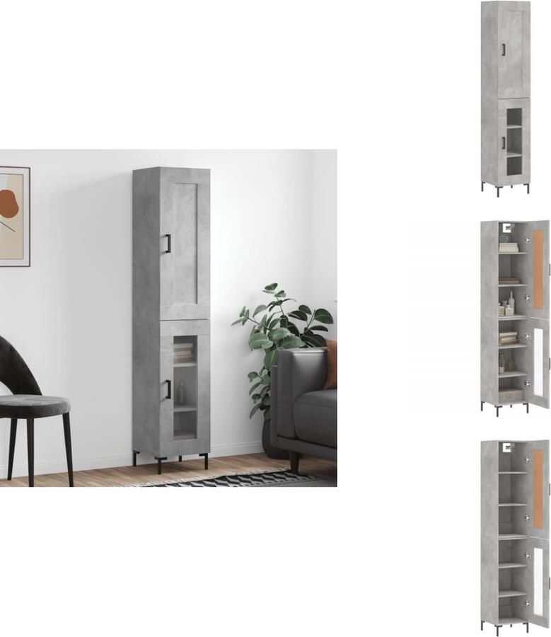 VidaXL Hoge Kast Hoge Kasten Dressoir Buffetkast -Hoge-kast-34-5x34x180-cm-bewerkt-hout-betongrijs - Foto 6