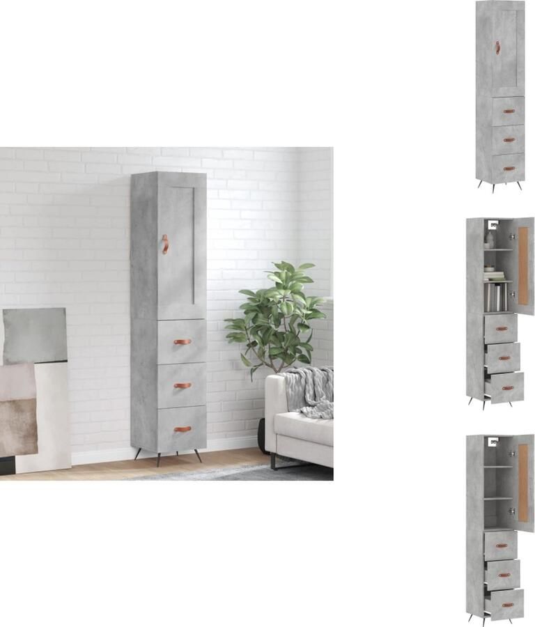 VidaXL Hoge Kast Hoge Kasten Dressoir Buffetkast Hoge kast 34-5x34x180 cm bewerkt hout betongrijs