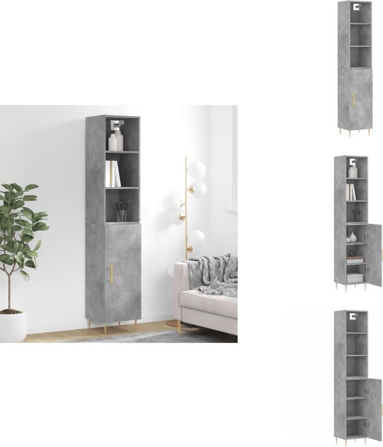 VidaXL Hoge Kast Hoge Kasten Dressoir Buffetkast Hoge kast 34-5x34x180 cm bewerkt hout betongrijs