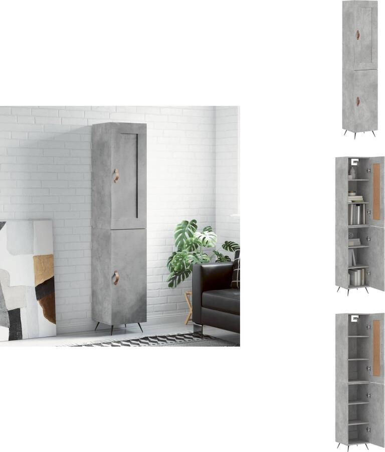VidaXL Opbergkast Betongrijs Hoge kast 34.5 x 34 x 180 cm Duurzaam bewerkt hout en metaal Keukenkast - Foto 2