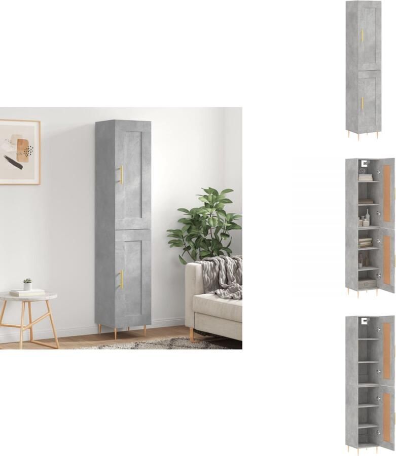 VidaXL Hoge Kast Hoge Kasten Dressoir Buffetkast -Hoge-kast-34-5x34x180-cm-bewerkt-hout-betongrijs - Foto 5