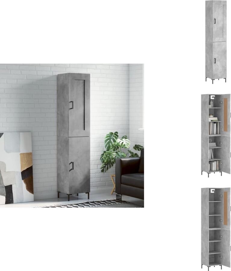 VidaXL Hoge Kast Hoge Kasten Dressoir Buffetkast -Hoge-kast-34-5x34x180-cm-bewerkt-hout-betongrijs - Foto 3
