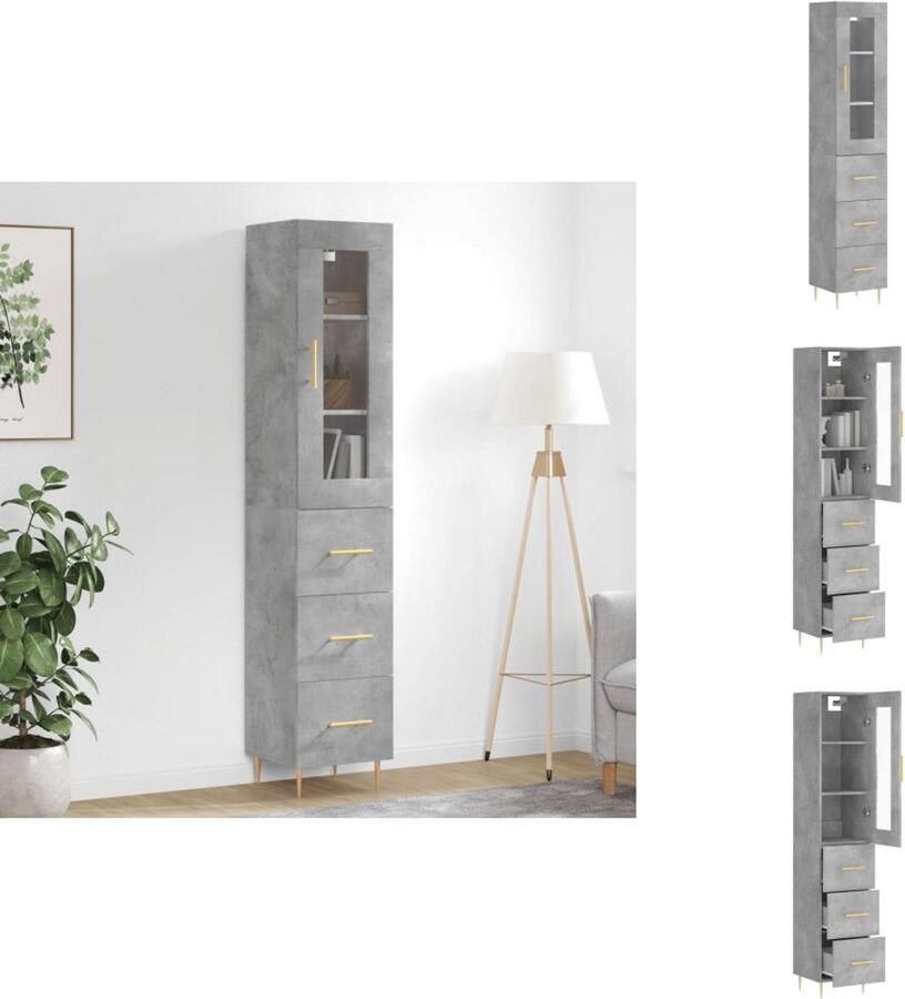 VidaXL Hoge Kast Hoge Kasten Dressoir Buffetkast -Hoge-kast-34-5x34x180-cm-bewerkt-hout-betongrijs - Foto 4