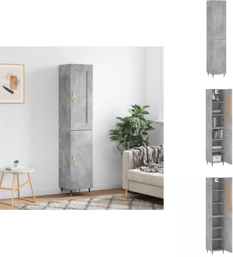 VidaXL Hoge Kast Hoge Kasten Dressoir Buffetkast Hoge kast 34 5x34x180 cm bewerkt hout betongrijs