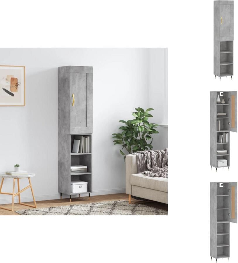 VidaXL Hoge Kast Hoge Kasten Dressoir Buffetkast Hoge kast 34 5x34x180 cm bewerkt hout betongrijs