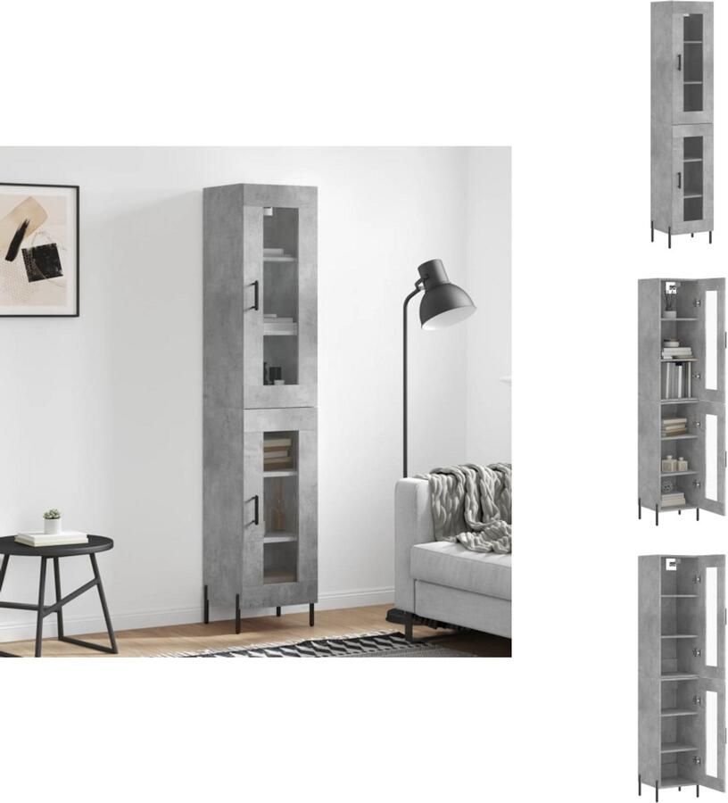 VidaXL Hoge Kast Hoge Kasten Dressoir Buffetkast Hoge kast 34 5x34x180 cm bewerkt hout betongrijs