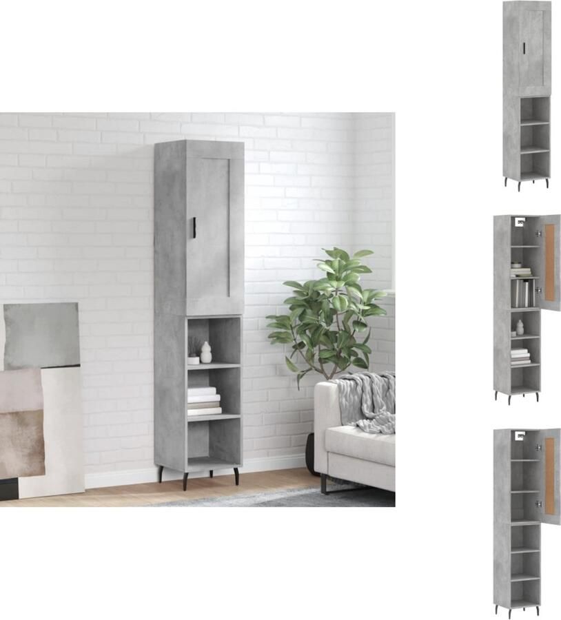 VidaXL Hoge Kast Hoge Kasten Dressoir Buffetkast Hoge kast 34 5x34x180 cm bewerkt hout betongrijs
