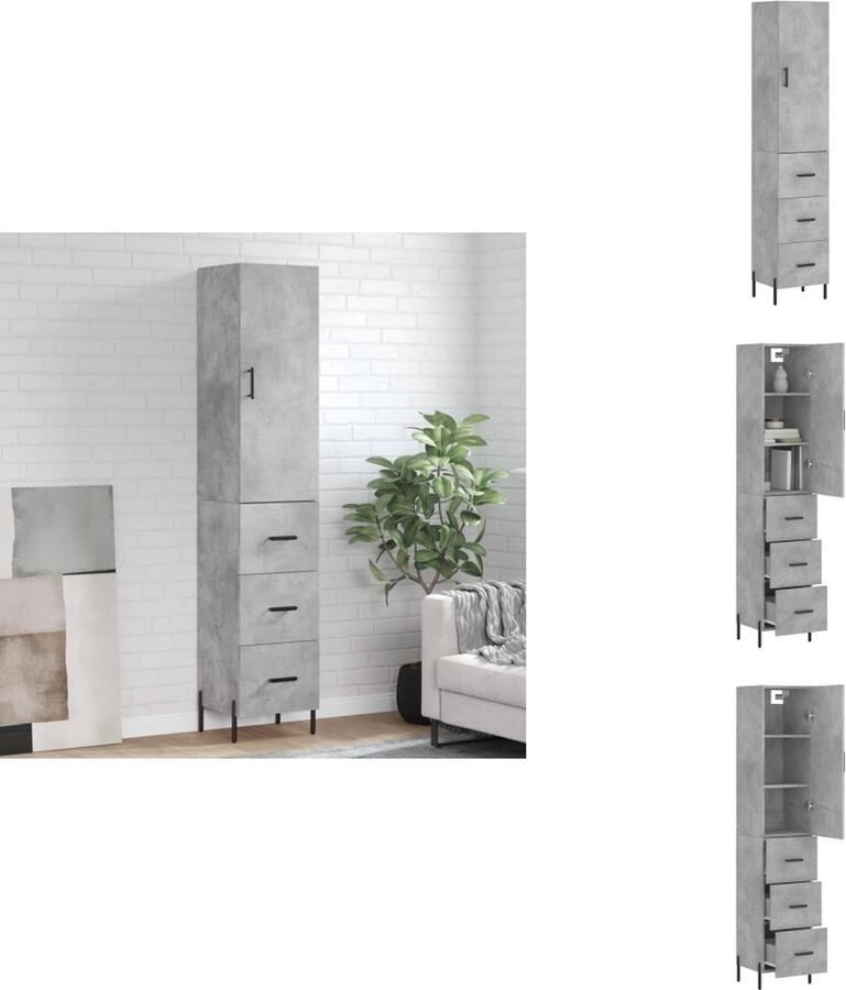 VidaXL Hoge Kast Hoge Kasten Dressoir Buffetkast Hoge kast 34-5x34x180 cm bewerkt hout betongrijs