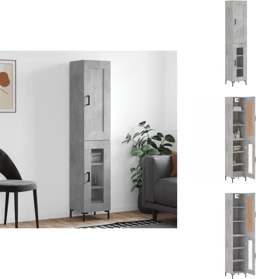 VidaXL Hoge Kast Hoge Kasten Dressoir Buffetkast -Hoge-kast-34-5x34x180-cm-bewerkt-hout-betongrijs - Foto 2