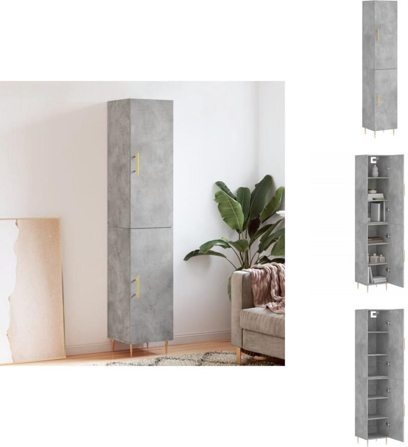 VidaXL Hoge Kast Hoge Kasten Dressoir Buffetkast -Hoge-kast-34-5x34x180-cm-bewerkt-hout-betongrijs - Foto 3